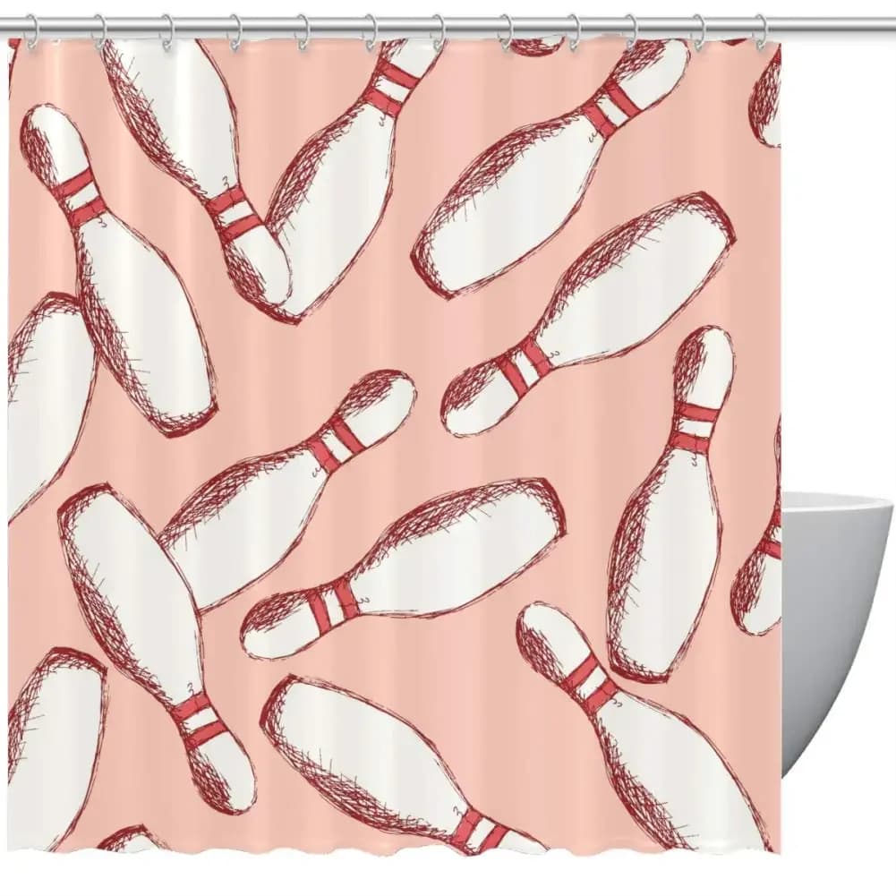 Tende da doccia impermeabili con palla da bowling 3D, tende da doccia per bagno in tessuto di poliestere con tema sportivo moderno per giovani, con ganci