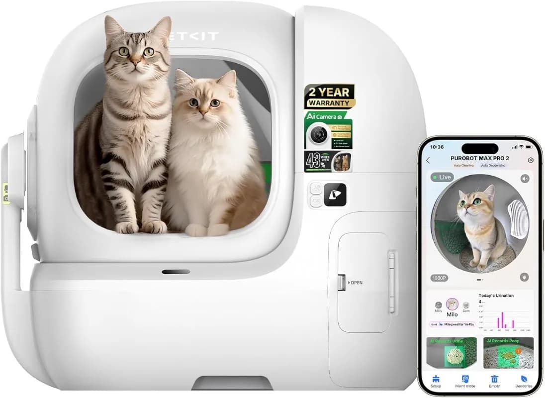 PETKIT Purobot Max Pro 2 Lettiera per Gatti Autopulente con Telecamera AI, Apertura Extra Large 210 ° Obiettivo grandangolare con riconoscimento facciale di gatti