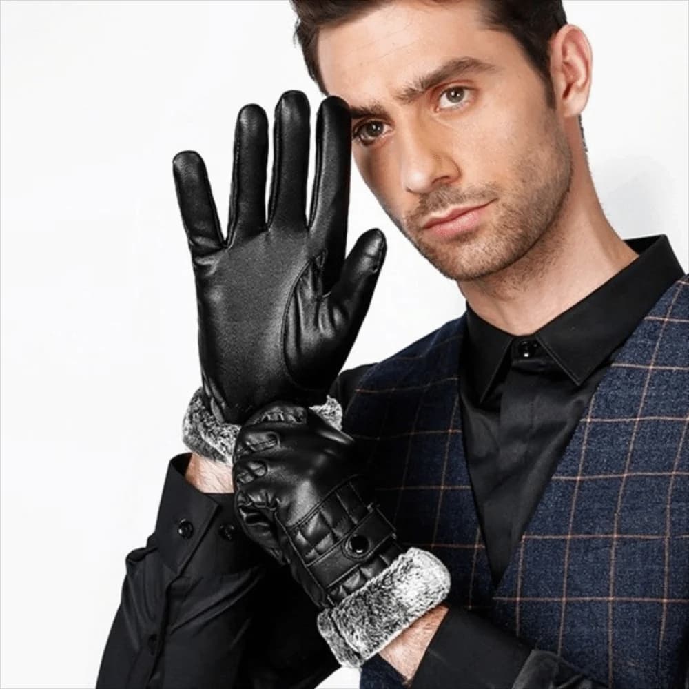 Warm Leather Touch Screen Gloves Non-Slip Thickened Driving Cycling Gloves Waterproof Windproof Winter Men Gloves Outdoor
