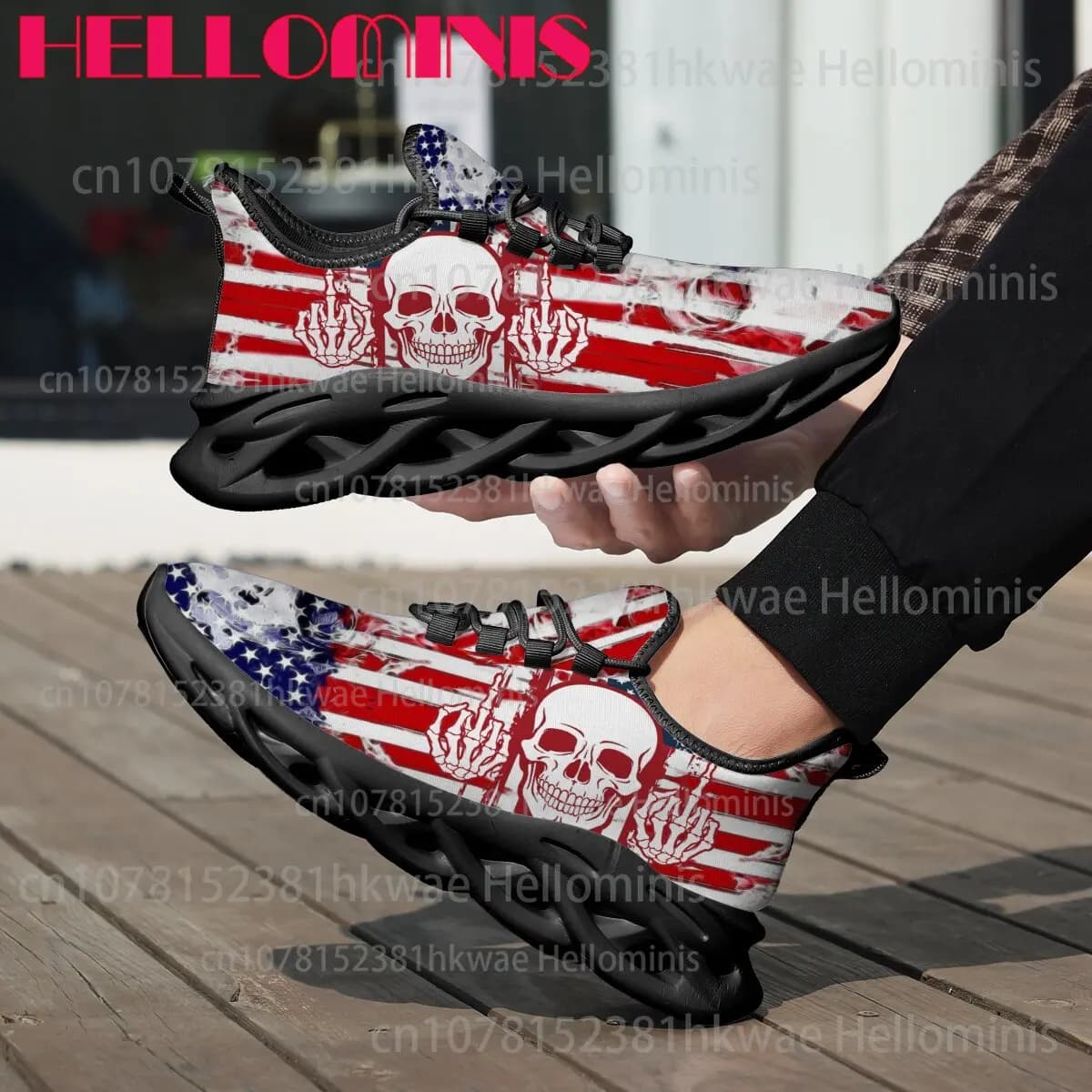 Unisex American Flag Skeleton Print Walking Sport Shoes Breathable Mesh Lightweight Sneakers Goth Wave Chunky Casual Footwear