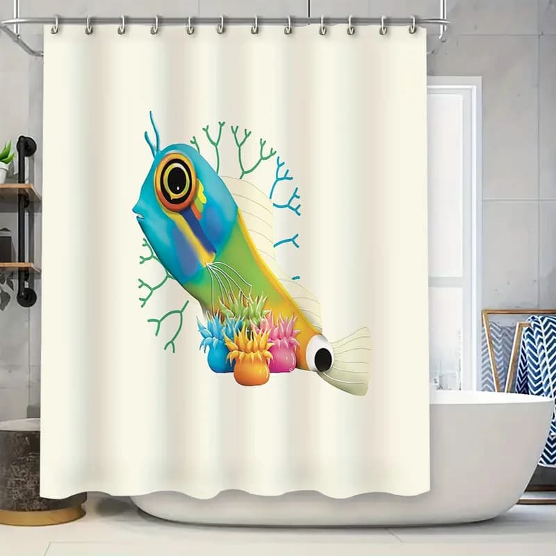 Tenda da doccia con pesci oceanici Decorazioni per la vita marina tropicale Tende da bagno impermeabili Blu Verde Teal Vibrazioni costiere Regalo per la casa sulla spiaggia