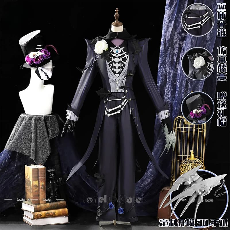 Identity V The Ripper Jack "Black Bones" Cosplay Costume | Full Set with Coat Hat Mask & Claws for Halloween Carnival 2026