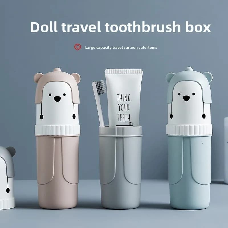 1 Pezzo Porta Spazzolino da Viaggio Portatile a Forma di Orso Cartone Animato, Contenitore Porta Dentifricio Carino, Scatola Organizer per Articoli da Toilette da Viaggio e Bagno