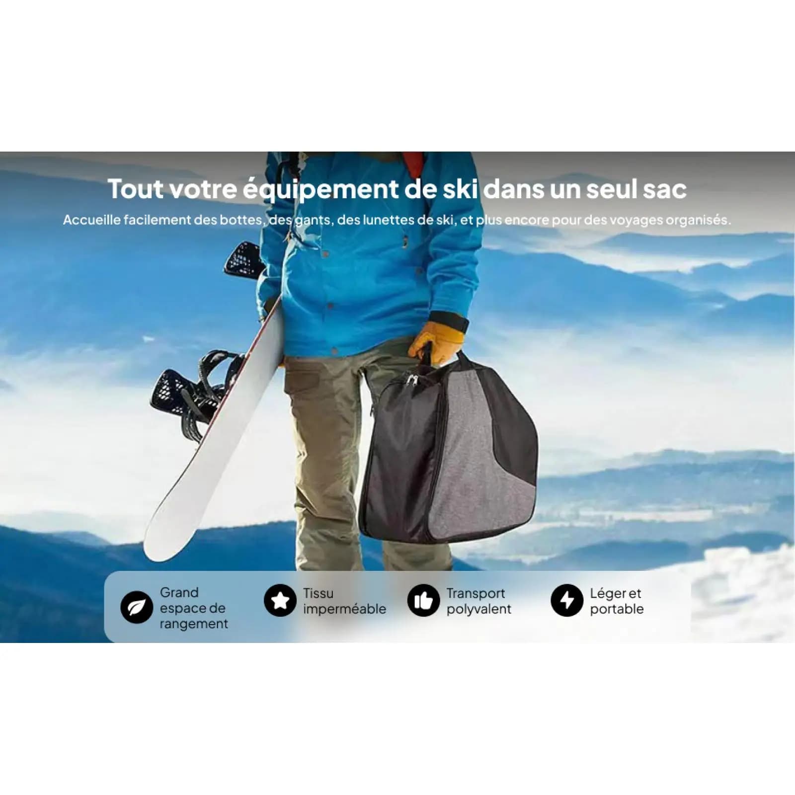 Ski Boot Bag Oxford Cloth Durable Storage Handbag with Handle for Outdoor Travel Ski Equipment