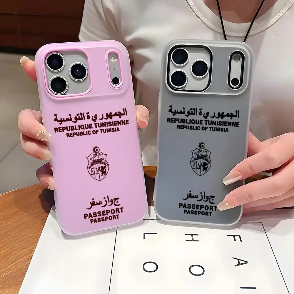Phone case with Tunisian passport logo for iPhone 17 16 15 14 13 12 11 Pro Max Plus Mini, transparent, shockproof, soft