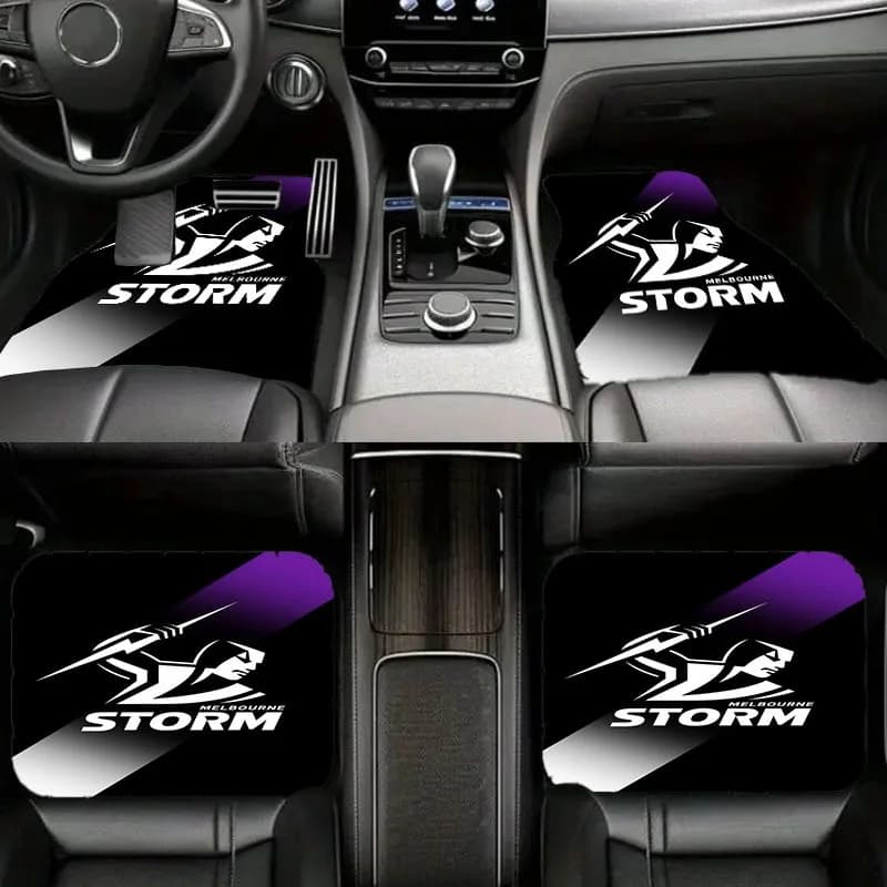 Melbourne Storm Logo Car Floor Mats 4pcs Set, Material, Full-Coverage Front & Rear Seats, Durable Non-Slip All-Season Protection
