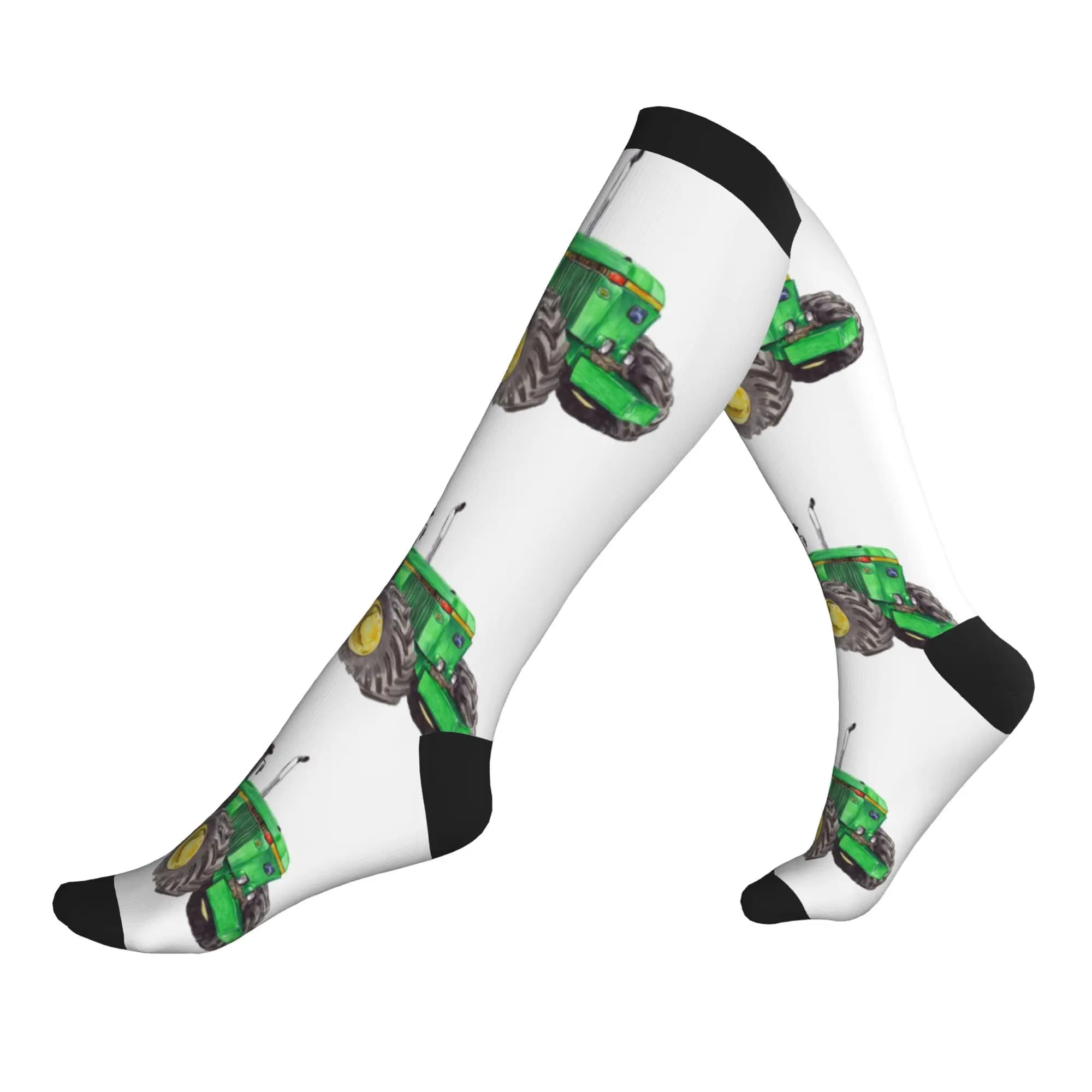 Kawaii Men's Green Tractor Dress Socks Unisex Breathbale Warm 3D Print Sports Compression Socks