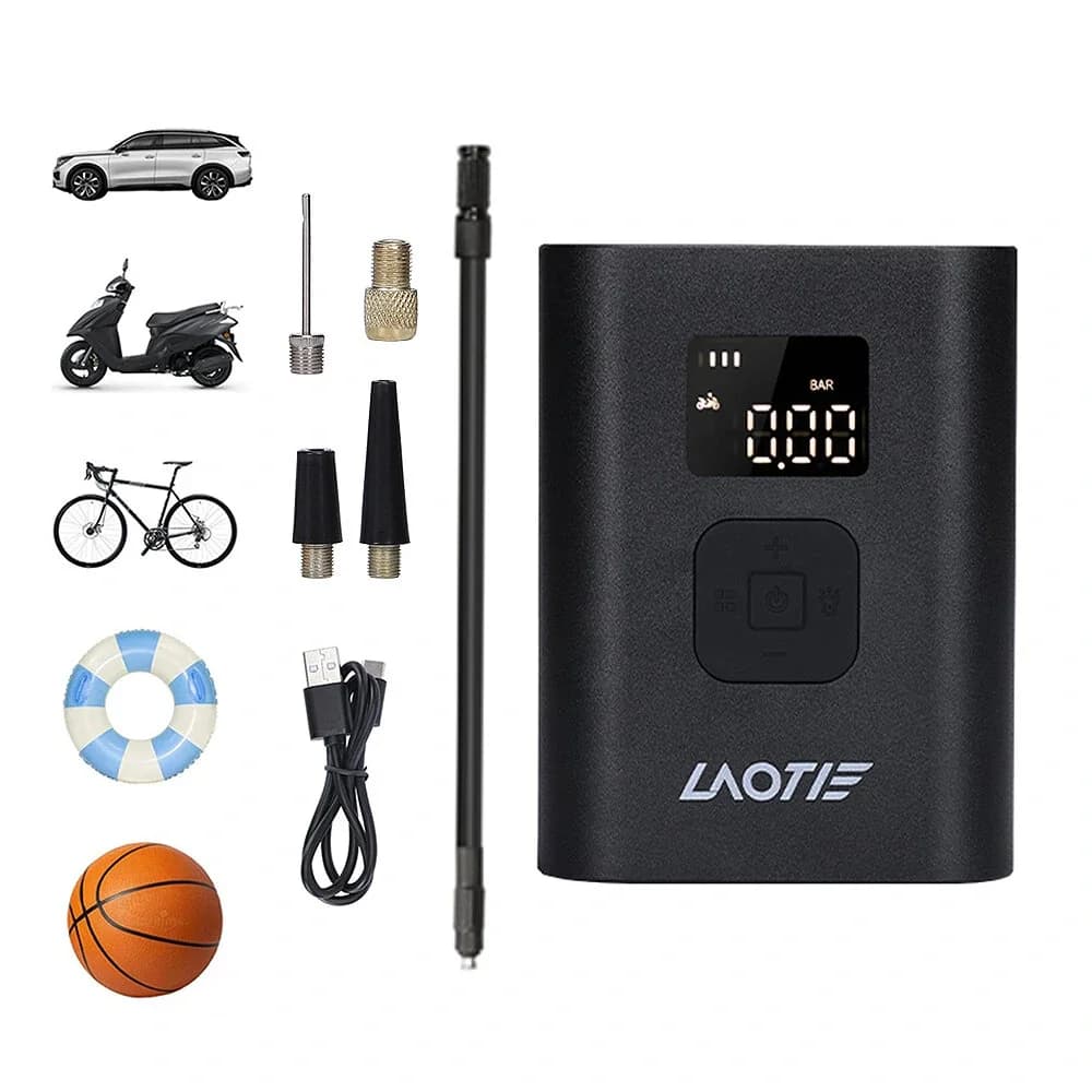 LAOTIE Q7 Mini Pompa di Aria per Bici Elettrica 150PSI 4000mAh Tipo-C Ricaricabile LED Manometro Digitale Display Ad Alta Pressione Ciclo Portatile