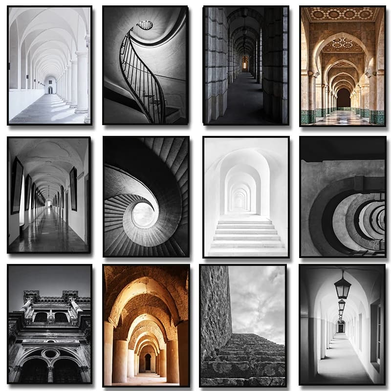 Modern Abstract Black and White Aesthetic Space Architecture Design Art Posters Canvas Painting Wall Prints Picture Home Deco