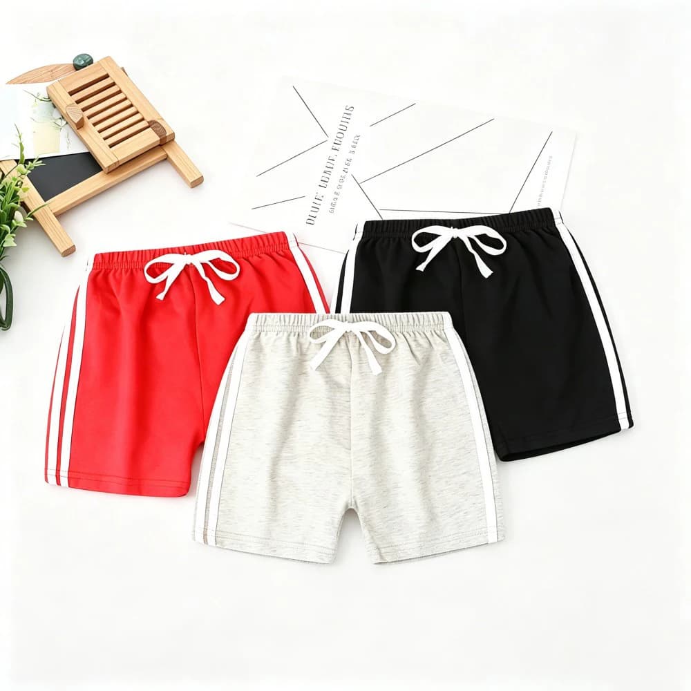 Pantaloncini in cotone per bambini e bambine, casual sportivi con strisce bianche, vita elastica, comodi per l'uso quotidiano