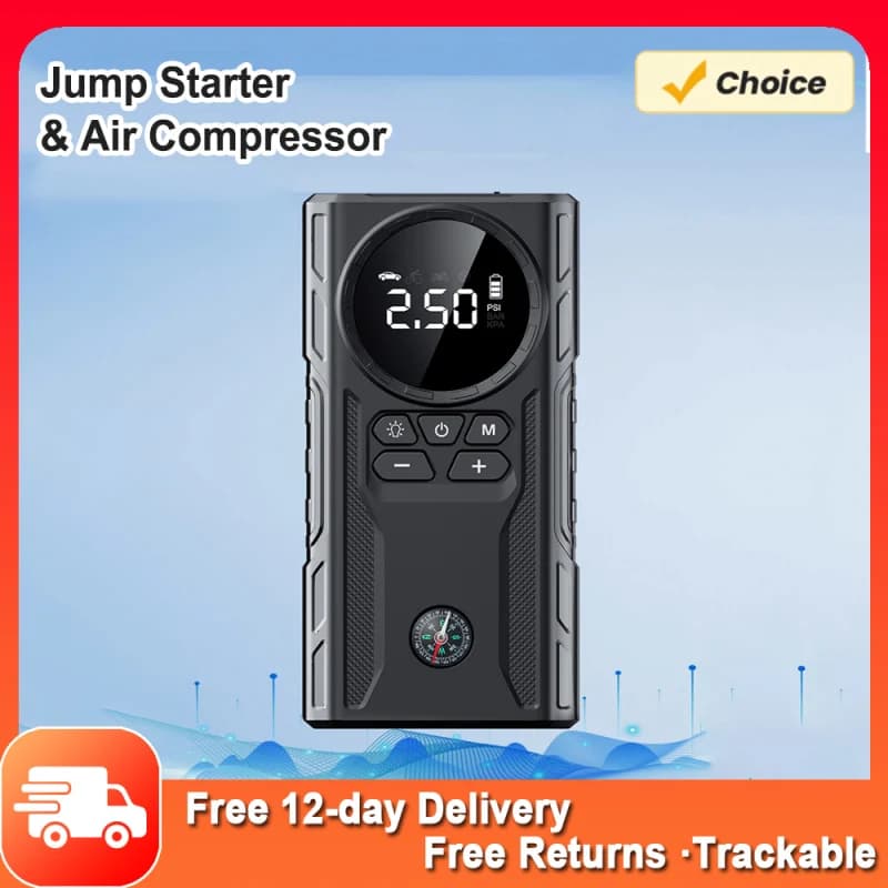 Gonfiatore per pneumatici compressore d'aria LED Display digitale pompa ad aria elettrica 8000mAh avviatore di emergenza e pompa ad aria con illuminazione di emergenza