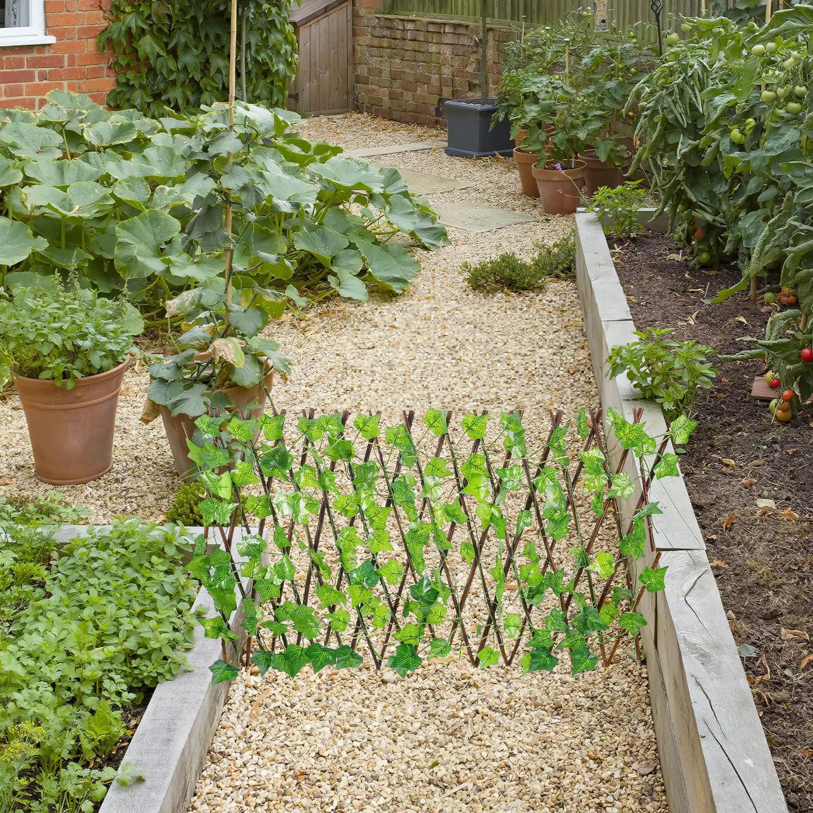 Expandable Faux Green Leaves Fence Retractable Privacy Screen Faux Greenery Artificial Plant Screen for Outdoor Yard Garden