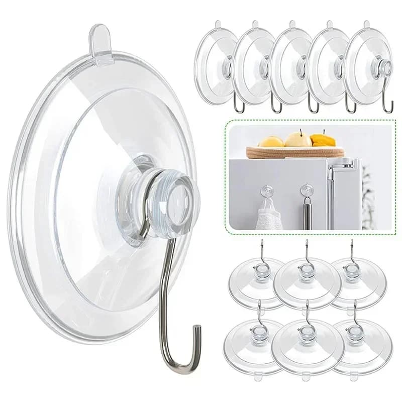 5Pcs Clear Suction Cup Hooks Large Suction Cups With Stainless Steel Hooks Reusable Hanging Hook for Kitchen Bathroom Window