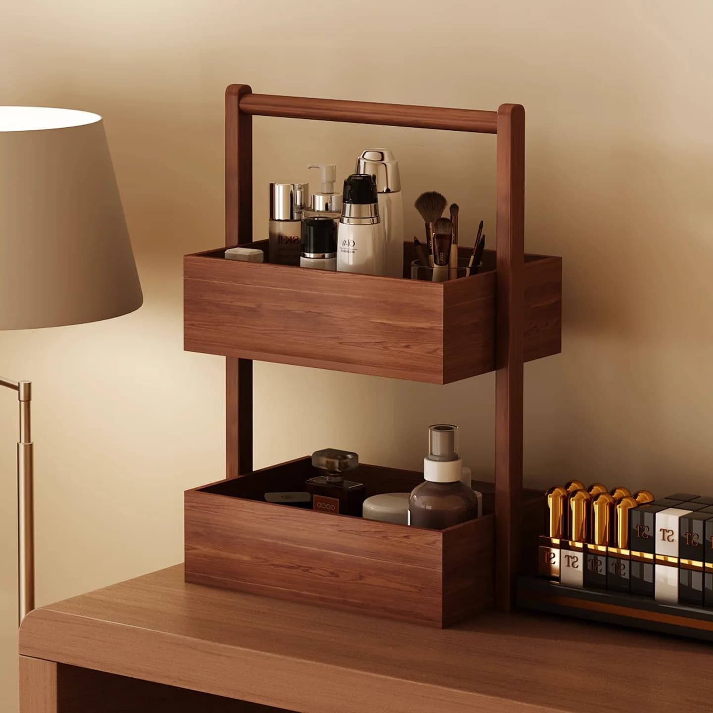 Scaffale in Legno a Doppio Strato - Organizzatore Multi-Livello per Cucina/Bagno, Cesto per Snack e Verdure da Scrivania
