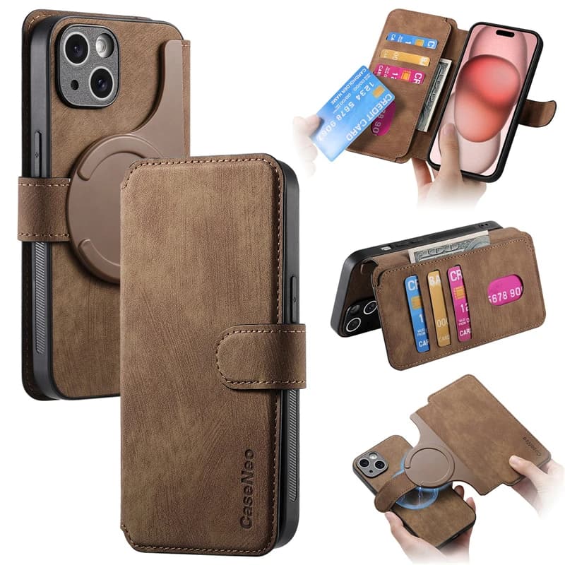 Portafoglio rimovibile con slot per schede Custodia magnetica con supporto a vibrazione per Magsafe IPhone 17 Air 16 15 14 13 12 11 Pro Max Plus XR Cover in pelle