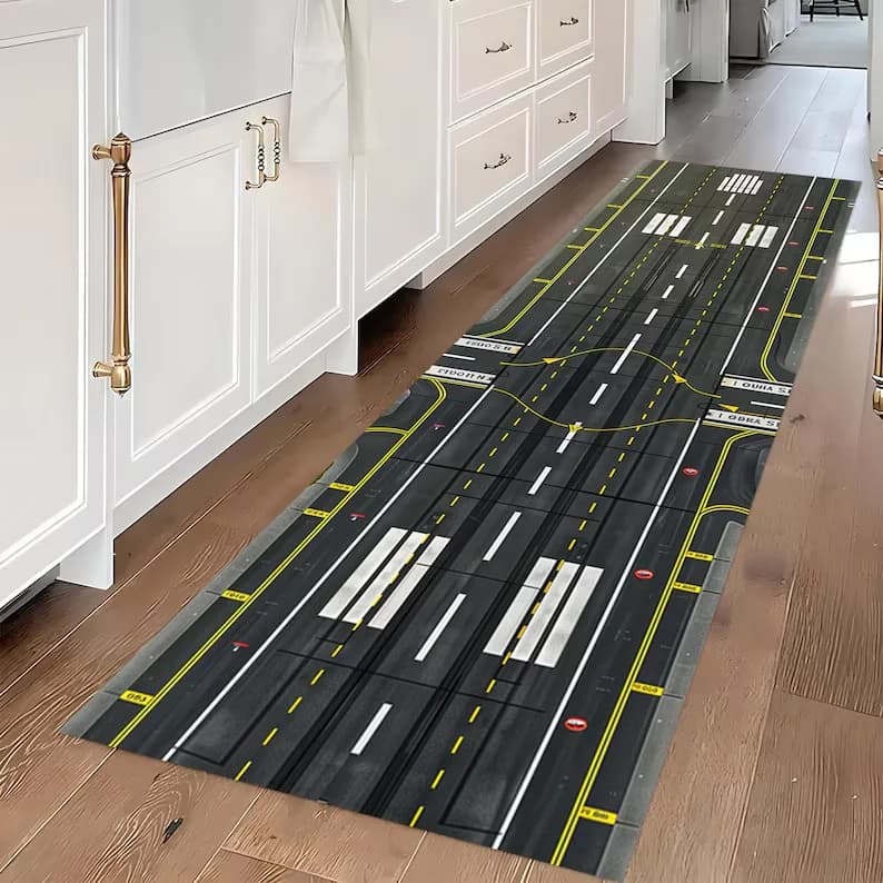 Airport Runway Kids Play Long Runner Rug Cotton Base Non Slip Bedroom Living Room Children Game Decor Floor Carpet