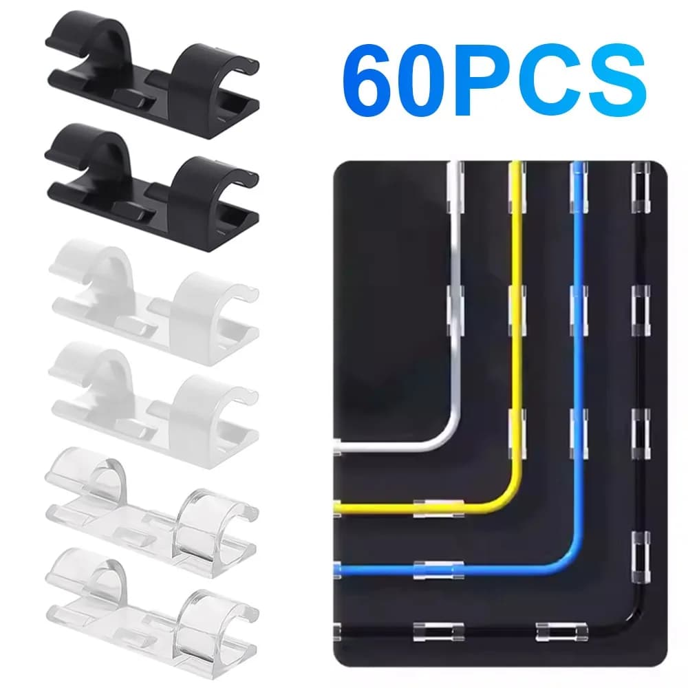 20-60 Pezzi Organizzatore Cavi da Scrivania e Parete, Avvolgicavo per PC, Clip Organizzatore Cavi per Ricarica e Dati Cellulare