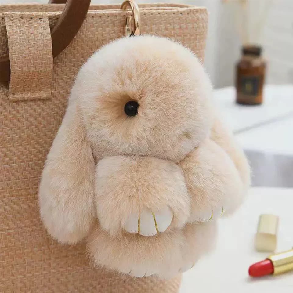 ZAKOL Keyring with Pompon in Rabbit Peel 15cm, Soft and Cute, Pendant for Bag, Accessories Gift for Girls and Women