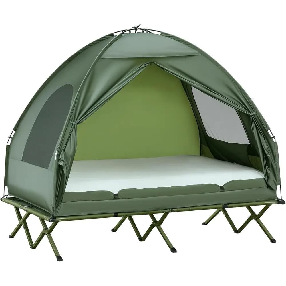 Tenda da Campeggio Portatile con Letto, Materasso, Cuscino, Sacco a Pelo e Borsa per il Trasporto per Avventure all'Aperto