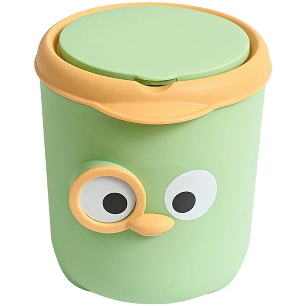 Cestino da scrivania piccolo, contenitore per rifiuti domestici, cestino per immondizia verde chiaro, design a cartone animato per ufficio, con coperchio e separazione dei materiali