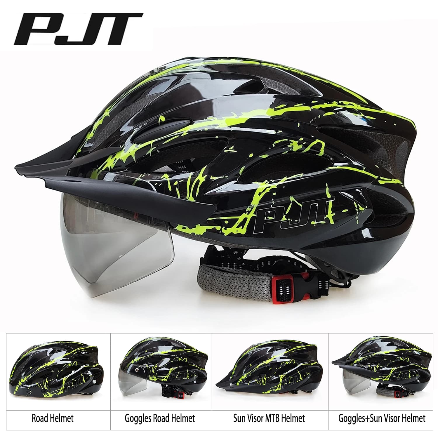 PJT Light cycling helmet 4 in 1 18 breathable holes Adult bicycle helmet Road MTB Detachable sun visor Helme bicycle glasses