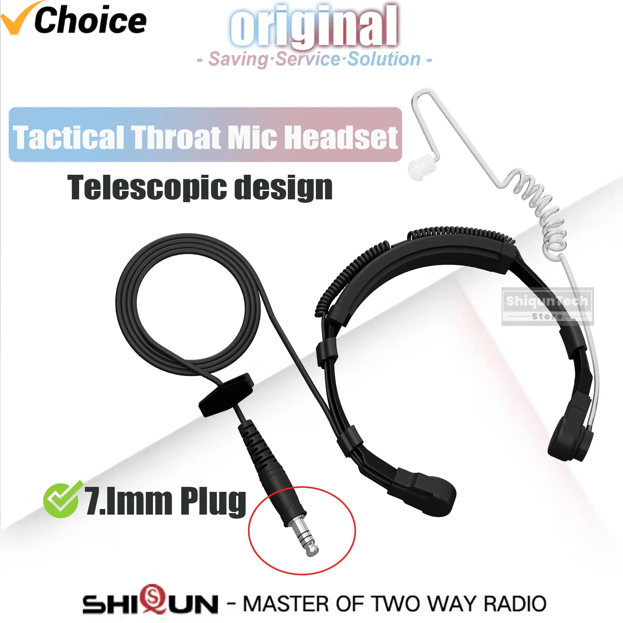 Microfono tattico per gola Cuffie per carichi pesanti Cuffie con tubo d'aria Spina Nato da 7,1 mm per radio walkie-talkie Cavo PTT U94 Opzionale