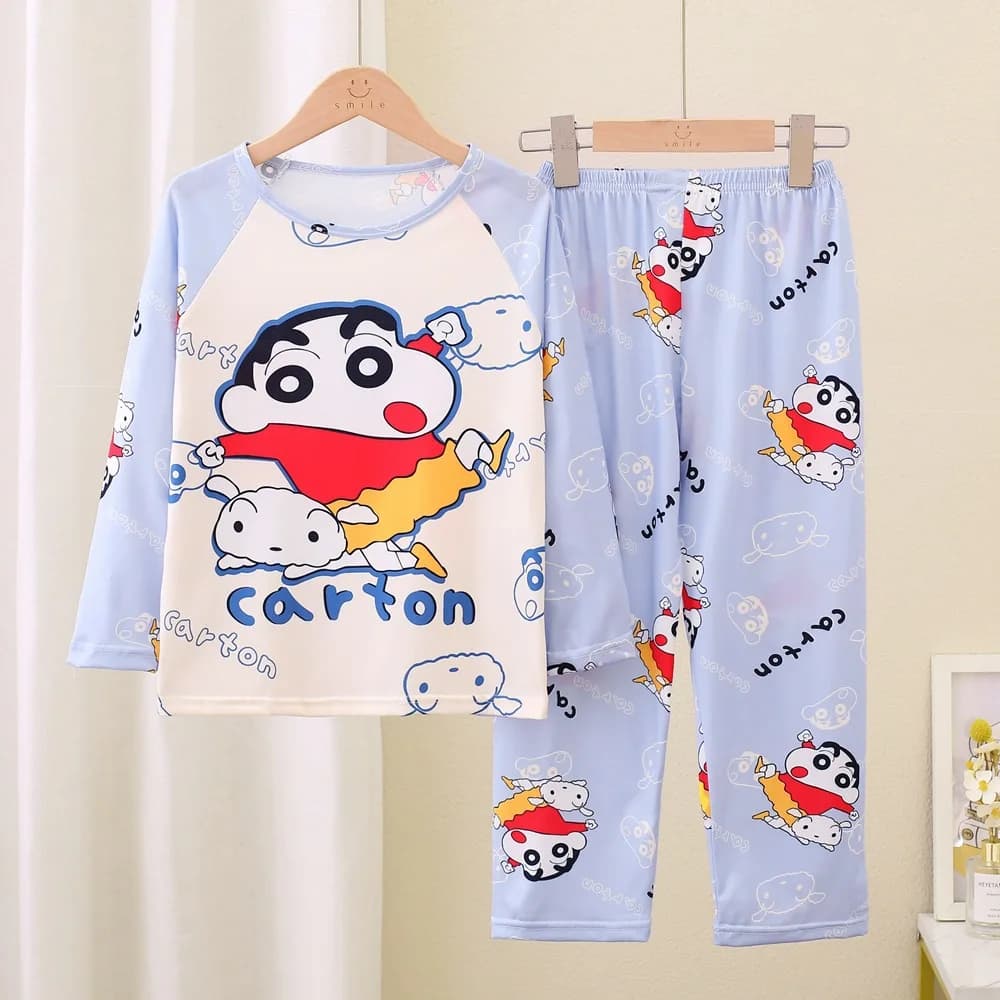 Anime 2 pezzi Cartoon Crayon Shin-Chan bambini pigiama pantaloni a maniche lunghe Set ragazze Kawaii carino casual allentato indumenti da notte vestiti