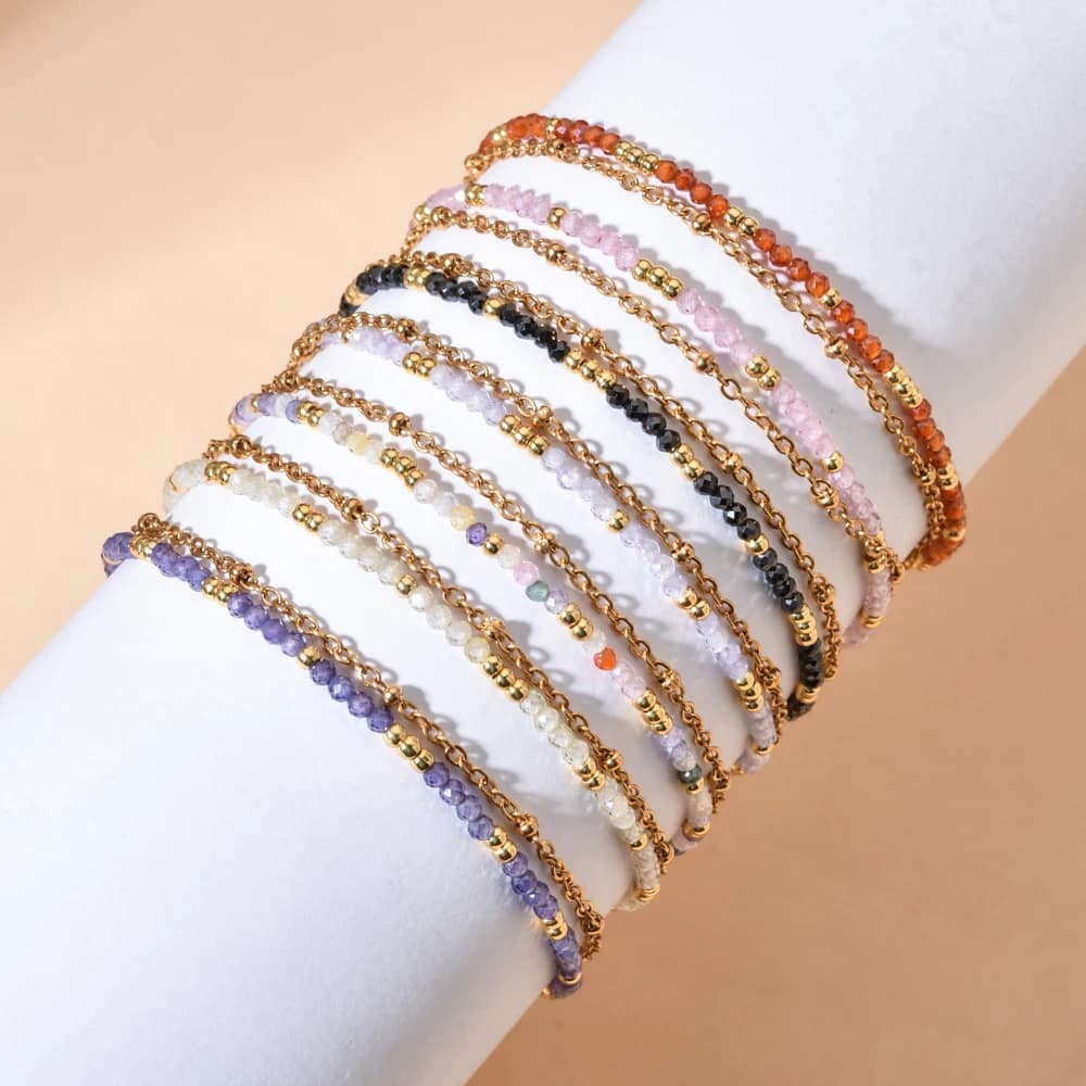 Bracciale a strati delicati color oro ZMZY in acciaio inossidabile per donna, gioielli regolabili con perline di zircone fatte a mano, ideale per amiche
