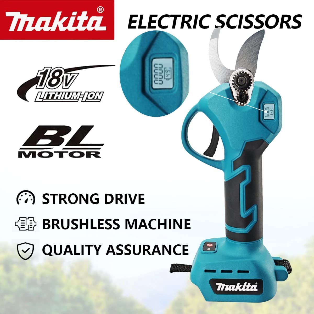18V Makita Wireless Electric Scissors with LCD Display, Ram Power, Garden Tool Compatible with 18V Makita Battery