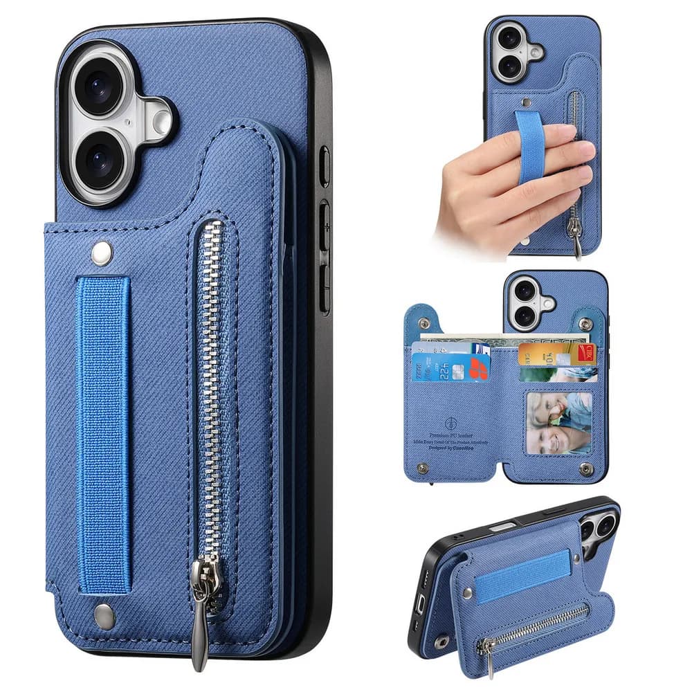 Per iPhone 17 Air 5G RFID Portafoglio in pelle con cerniera Polsino posteriore Fonda per iPhone 16E 16 15 14 13 12 11 Pro Max 16 Plus Cover