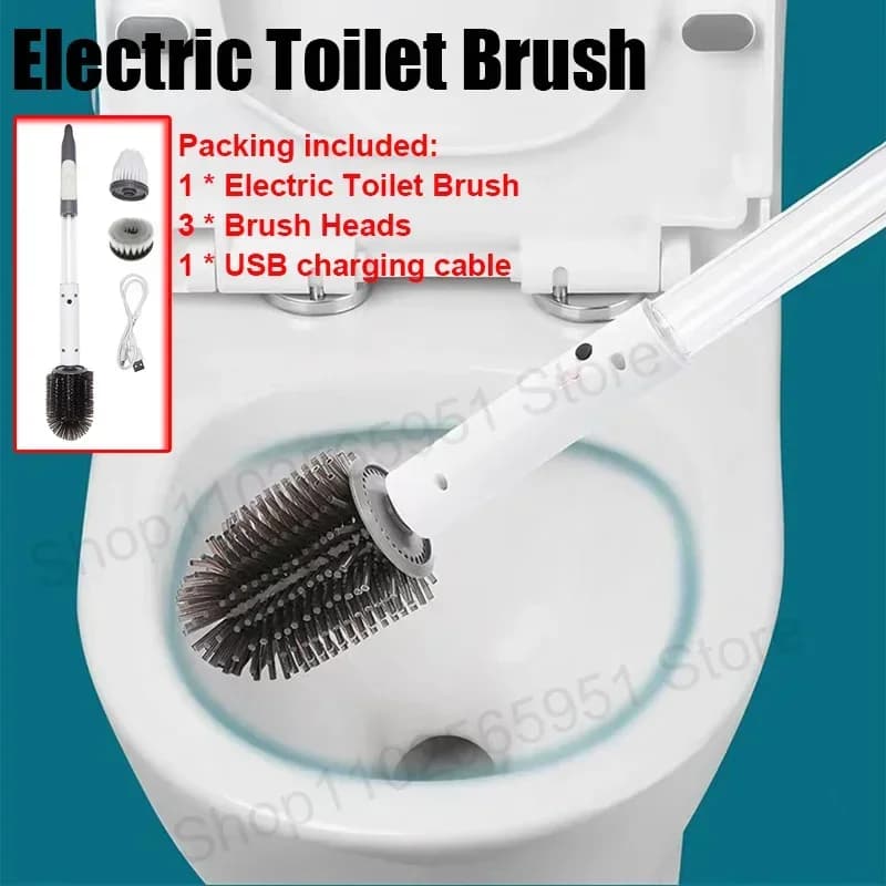 Scopino elettrico senza fili Bagno domestico USB ricaricabile Strumenti di pulizia bianchi Manico lungo 360 ° rotazione Spazzola per la pulizia