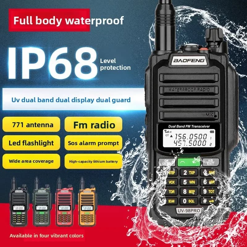 Ricetrasmettitore Baofeng UV-98PRO Resistente e Impermeabile, Walkie-talkie ad Alta Potenza per Esterni IP68, Dispositivo Wireless Marino