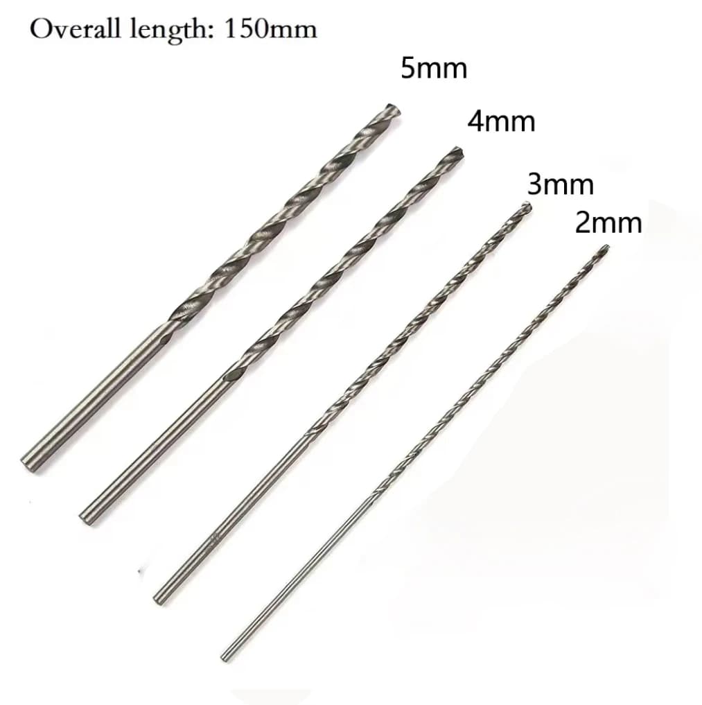 4Pcs Extra Long HSS High Speed Steel 150mm Drill Bit Set 2mm/3mm,3.5mm,4mm,5mm Bits For Wood, Aluminum, Plastic