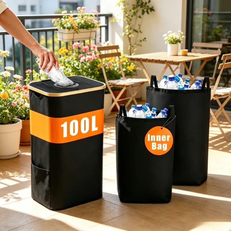 Foldable Waste Sort Storage Tote Large Durable Bag Indoor Kitchen Organizer For Empty Plastic Beverage Bottle Recycling Collect
