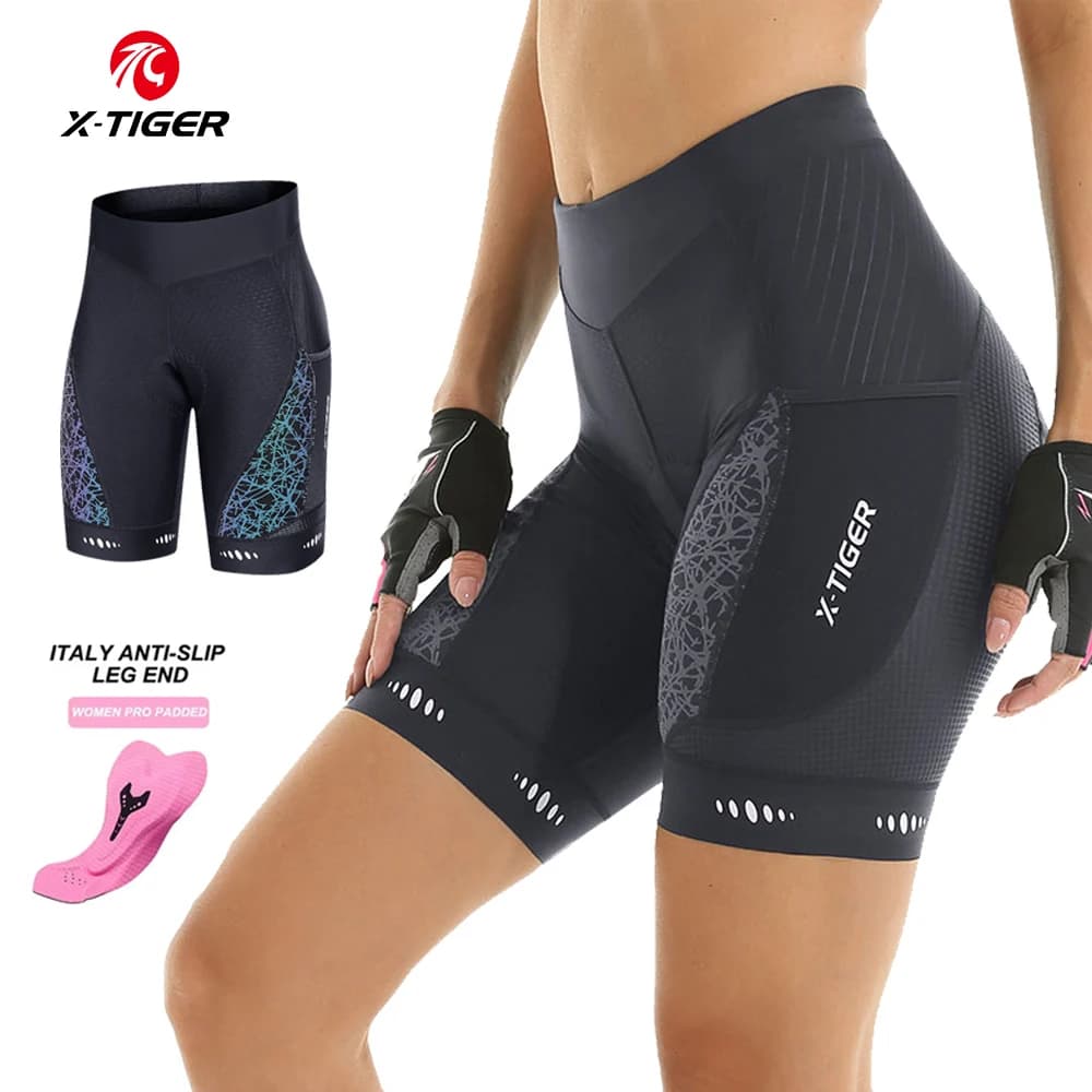 X-TIGER Women's Cycling Shorts Competitive in Sponge MTB Mountain Road Bike Shorts with Side Bags Shorts with Summer Cycling Braces