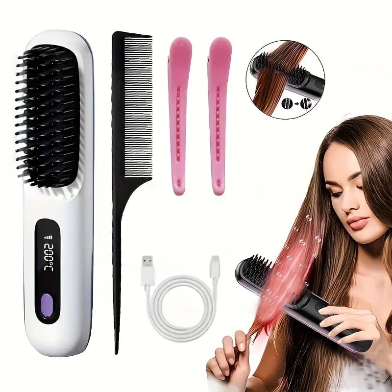 Piastra per capelli portatile senza fili - Ricaricabile tramite USB, 3 impostazioni di temperatura, tecnologia agli ioni negativi, lucentezza a lunga durata, LED