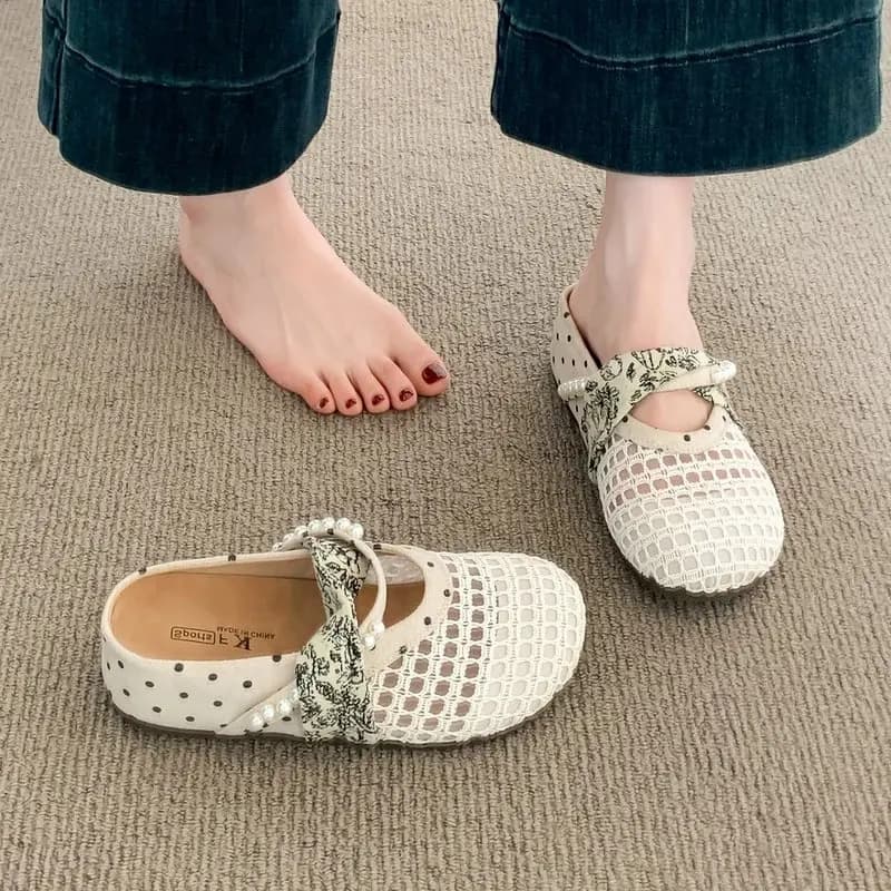Women's Summer Thick Heel Inner Heightening Sandals Half Slippers Matching Skirts Slip-On Flats Casual Footwear