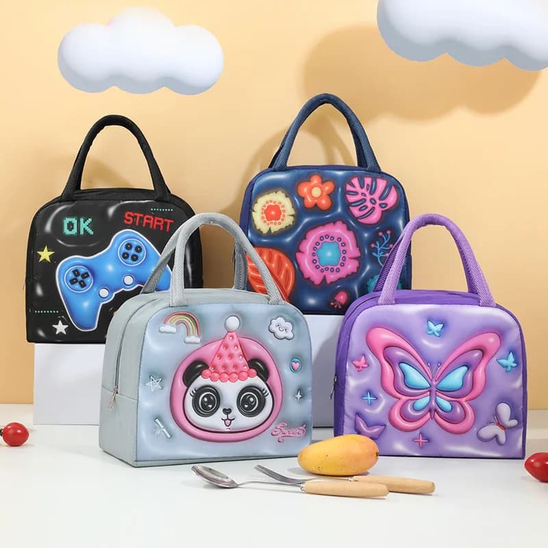 [Borsa per il pranzo simpatico cartone animato] Borsa per il pranzo termica da 1 pezzo con simpatico cartone animato - Borsa Bento rettangolare in tessuto non tessuto con foglio di alluminio spesso