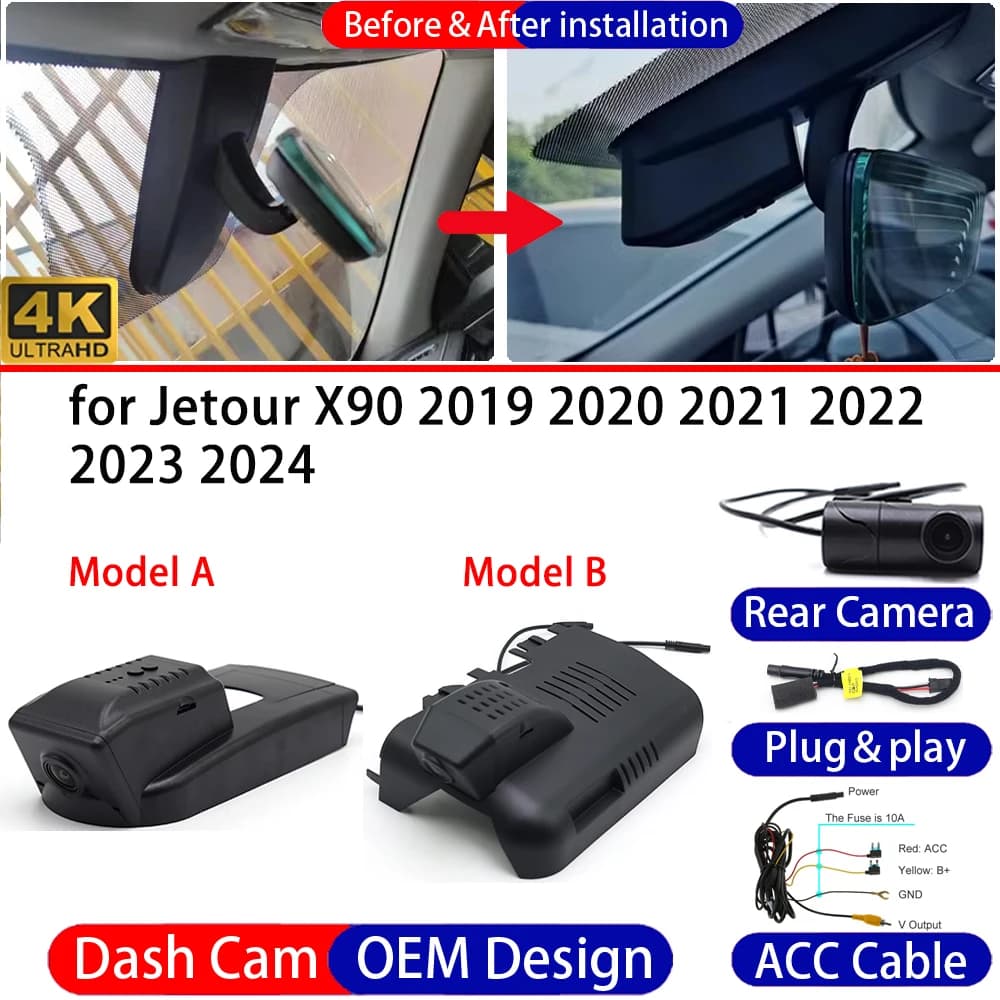 Dash Cam for Jetour X90 2019-2024 Front＆Rear 4K UHD DVR Dashboard Camera Video Drive Recorder Night Vision 24H Parking Mode
