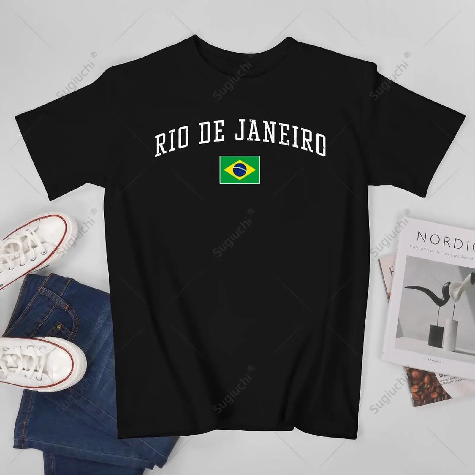Unisex Men Vintage Rio De Janeiro Brazil Country flag Souvenir Holiday Tshirt Tees T-shirt Women's T-shirt Boys 100% cotton T-shirt