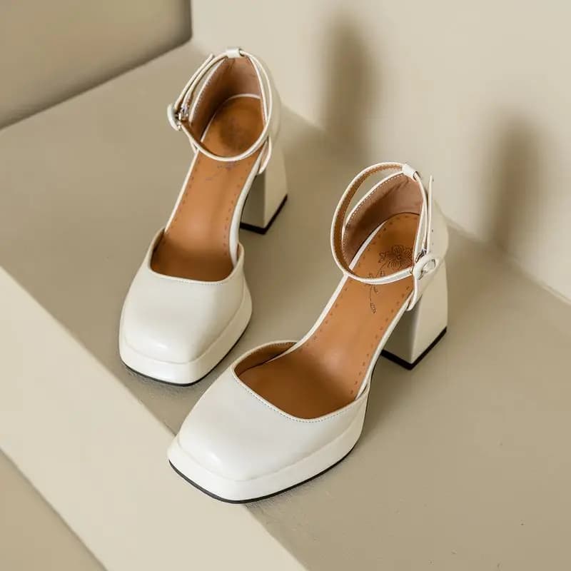 ORCHALISA Brand Women Pumps Toe Block Heels 9cm Buckle Strap Big Size 45 46 Janes Elegant Party Shoes 32 33
