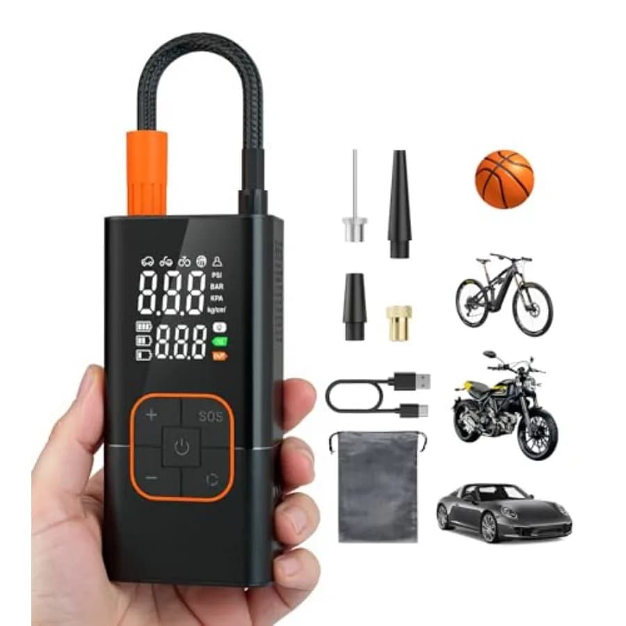 Compressore d'Aria Portatile per Pneumatici - Pompa da 150PSI per Gomme Auto, Compressore d'Aria Portatile con Manometro Digitale