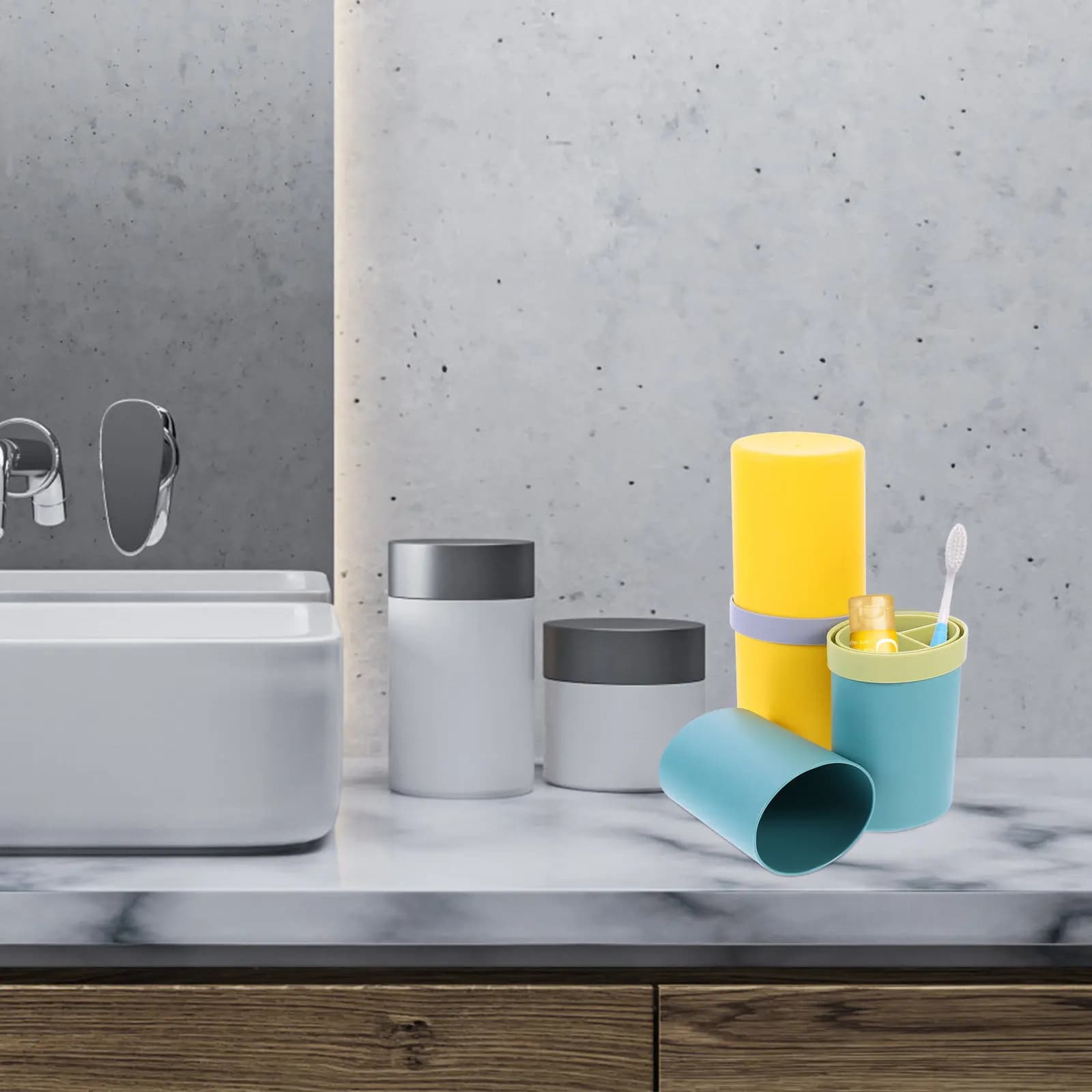 Set di 2 Porta Spazzolini Portatili, Contenitore per Dentifricio da Viaggio, Organizer Multifunzione per Bagno, Ufficio, Scuola, Campeggio