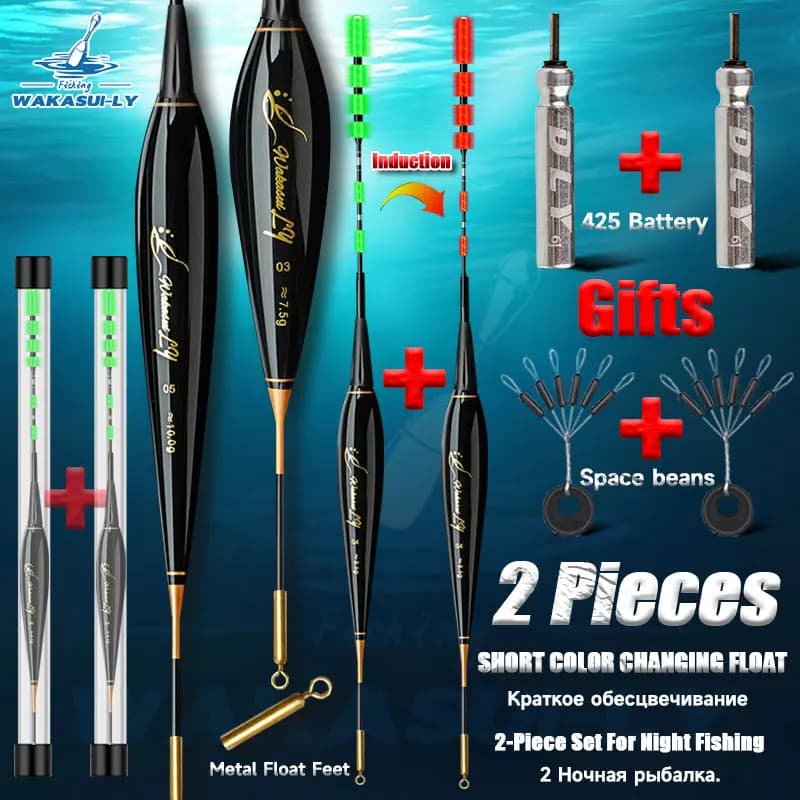 2Piece Set Night Fishing Float Short Gravity Sensing Red Rock Fishing Float High Sensitivity Outdoor Fishing Equipment WAKASUILY