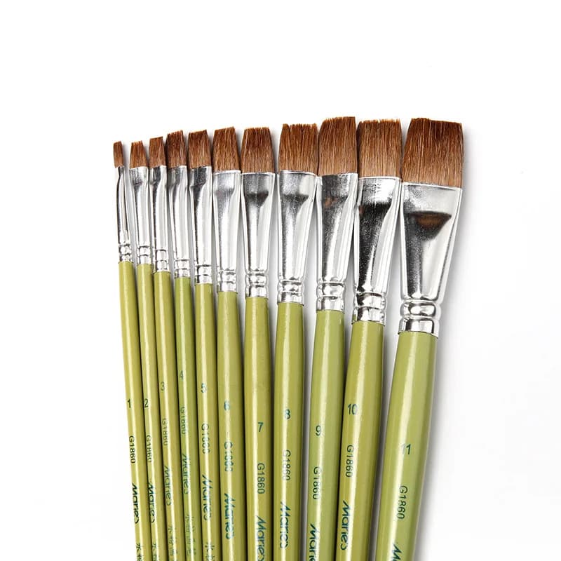Marie's 5/6/12 Pcs Premium Gouache Flat Weasel Hair Paint Brushes for Acrylic Oil Watercolor Student Artist Canvas Painting