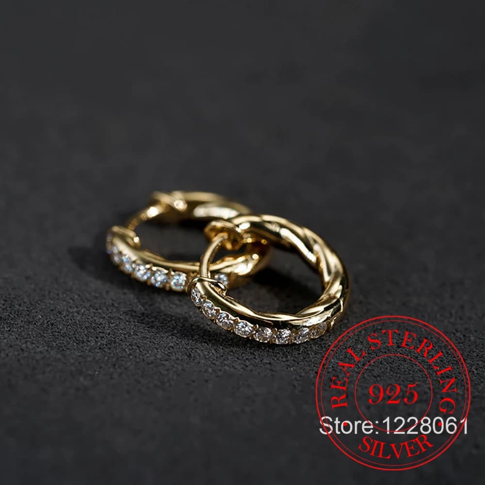 Orecchini a cerchio semplici con zirconi intrecciati in argento sterling 925 per le donne Gioielli per feste di nozze per ragazze Regalo di amiche