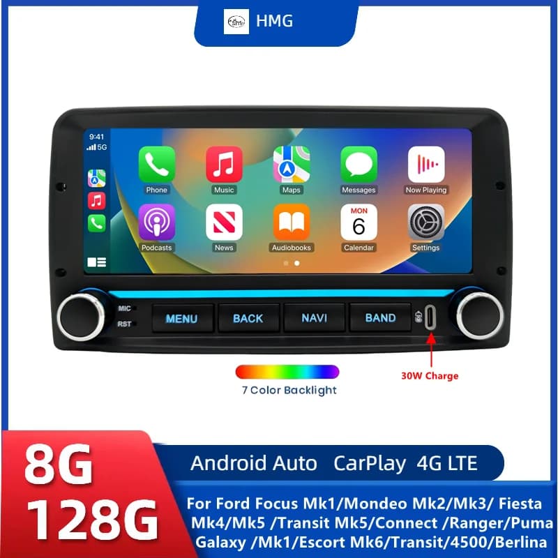 Car Radio Carplay For Ford Focus Mondeo Fiesta Transit Connect Ranger Puma Mk1 Escort Mk6 Transit 4500 Berlina Android Auto