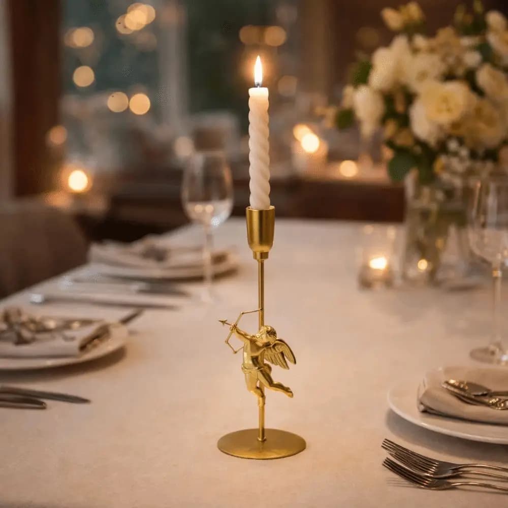 Simplicity Romantic Iron Art Candlestick High Foot Vintage Cupid Candle Holder European Style Candlestick Holder Anniversary