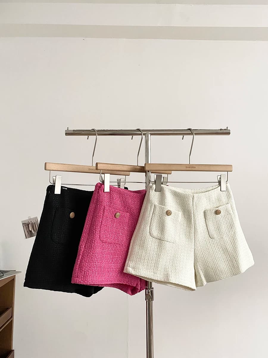 Eleganti Pantaloni Larghi Casual a Vita Alta Primavera 2026 da Donna, Shorts in Tweed Morbido, Versatili e alla Moda in Fibra di Poliestere Tinta Unita