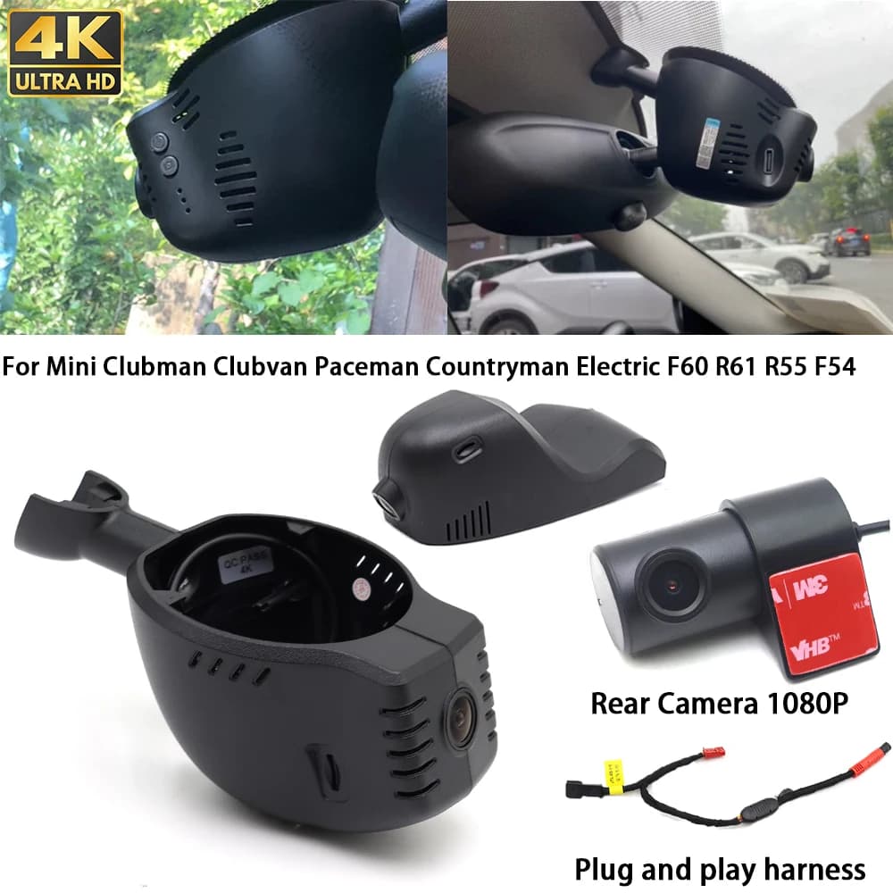 Per Mini Clubman Clubvan Paceman Countryman Elettrico F60 R61 R55 F54 4K Dash Cam Anteriore Posteriore Della Macchina Fotografica DVR Plug and Play registratore
